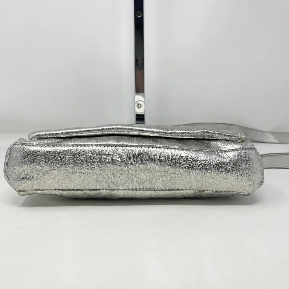 Lucky Brand Koda Crossbody Silver Metallic Topanga Leather Flashy Shiny Party - Picture 9 of 15